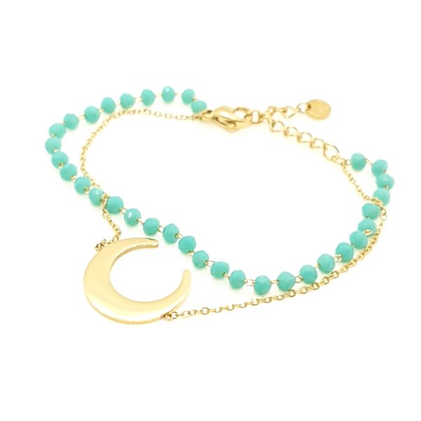Bracelet Double Rangs Lune Et Pierres Turquoise | IKITA