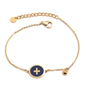Bracelet Fleur Sur Email Bleu Foncé | IKITA