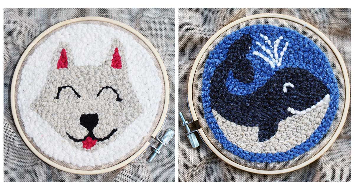 kits punch needle enfants débutants animaux chat baleine renard loup