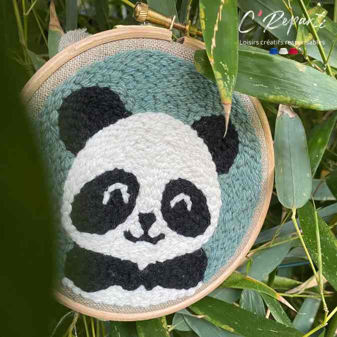 punch needle panda bambous