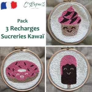 3 recharges punch needle sucreries kawai