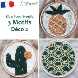 kit punch needle ananas cactus motif geometrique