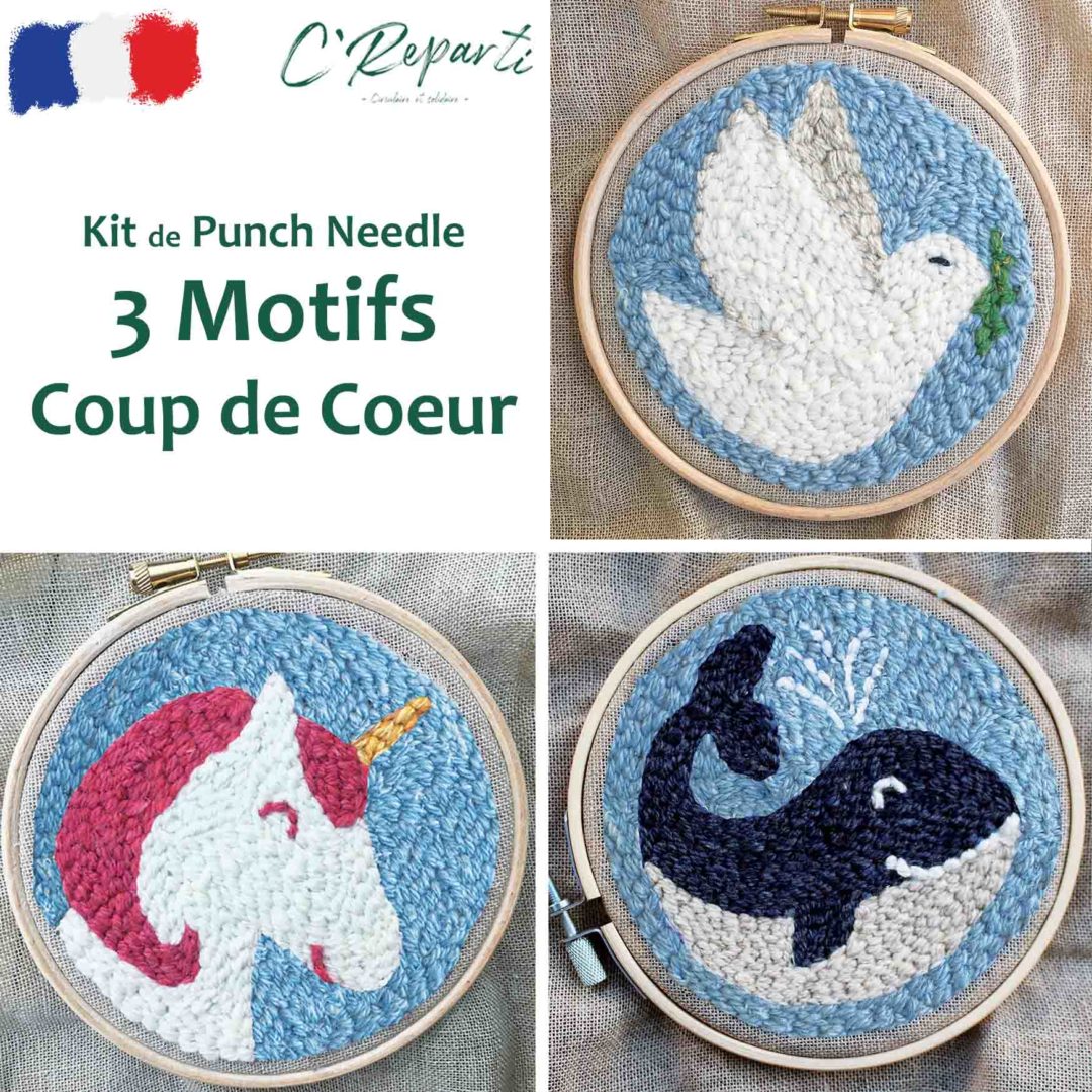 Kit Punch Needle 3 Motifs Coup De Coeur C'Reparti