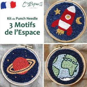 kit punch needle espace fusee saturne planete terre