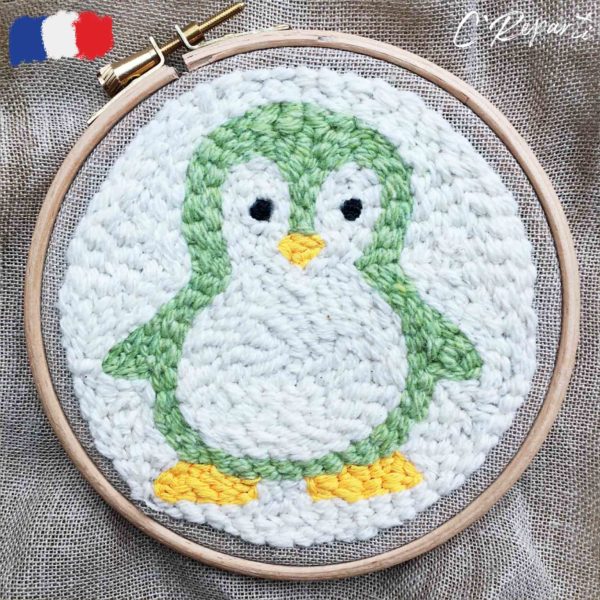 kit punch needle pingouin vert