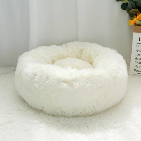 Plush donut dog bed white