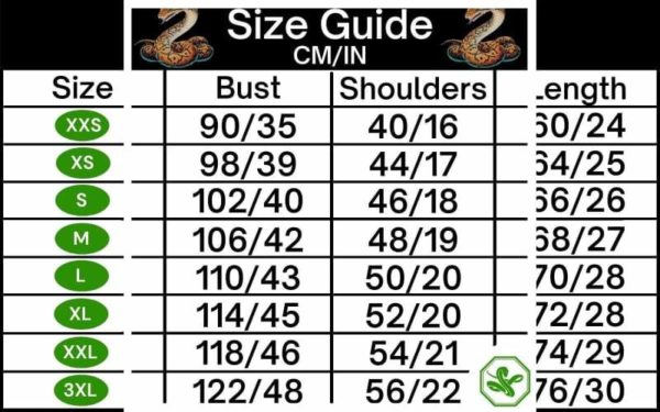 snake shirt size guide