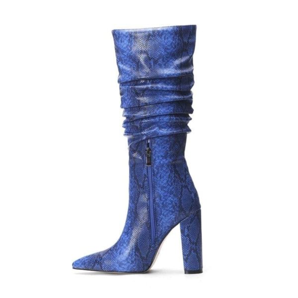 Blue Snakeskin Knee High Boots 1