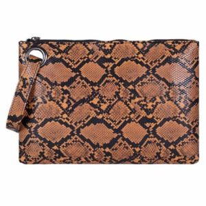 Brown Snake Print Clutch Bag