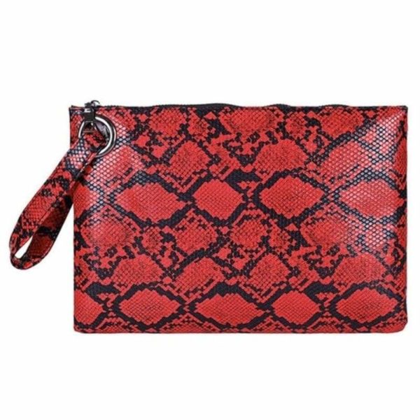 red snakeskin clutch bag