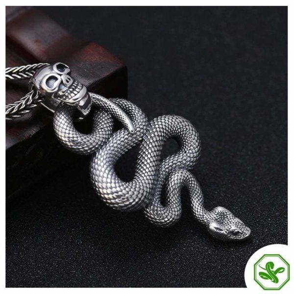 silver skull snake pendant