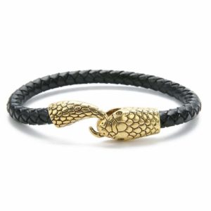 black and gold leather snake bracelet