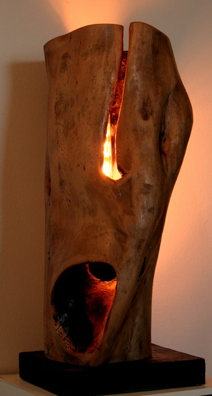 Lampe décorative façonné dans un tronc de bois