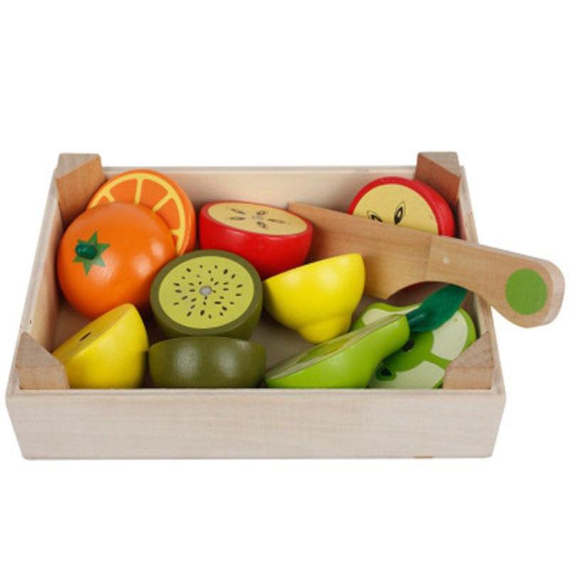 Planche à découper et fruits en bois naturel multicolore pour enfants