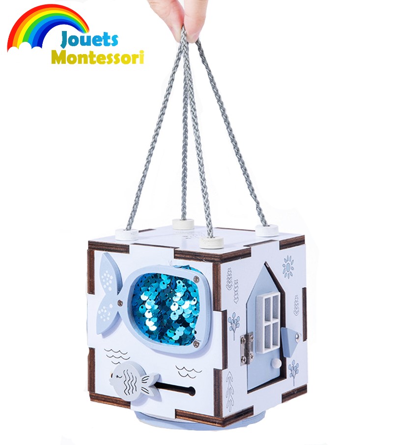 TIMEO Cube d'activités en bois Montessori - Busy cube de motricité