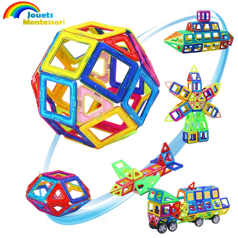 HOMCENT Lot de 74 jouets magnétiques Montessori - Construction magnétique -  Avec blocs colorés - À partir de 3 ans - Train de