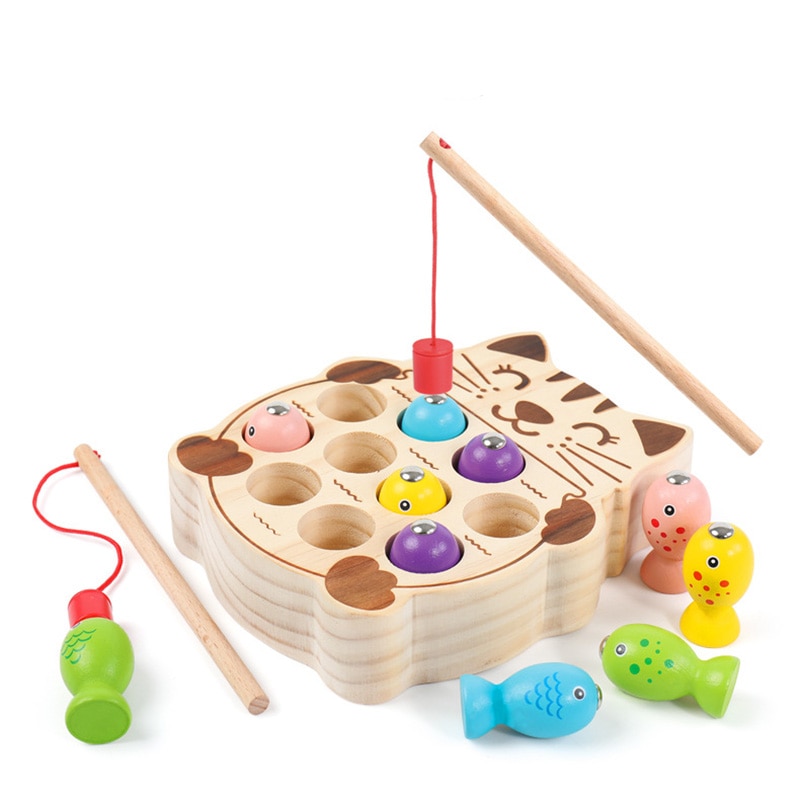 Montessori Jouet à partir de 3 ans pour garçons et filles - Jeu en bois à  partir de 3 ans - 6 en 1 - Jeu de pêche magnétique - Jeu éducatif