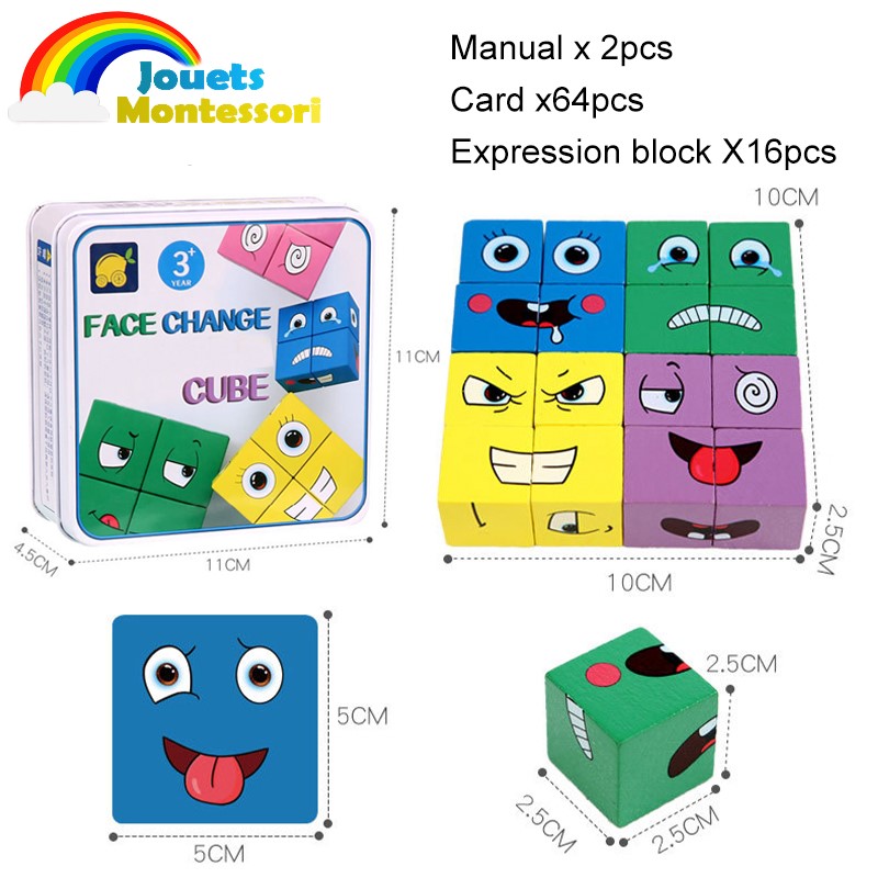 Expressions en bois Matching Cube Block Puzzle Jeux éducatifs Montessori  Jouet Enfants 3 ans Changer le visage Rubiks Cube Blocs de construction -   Canada