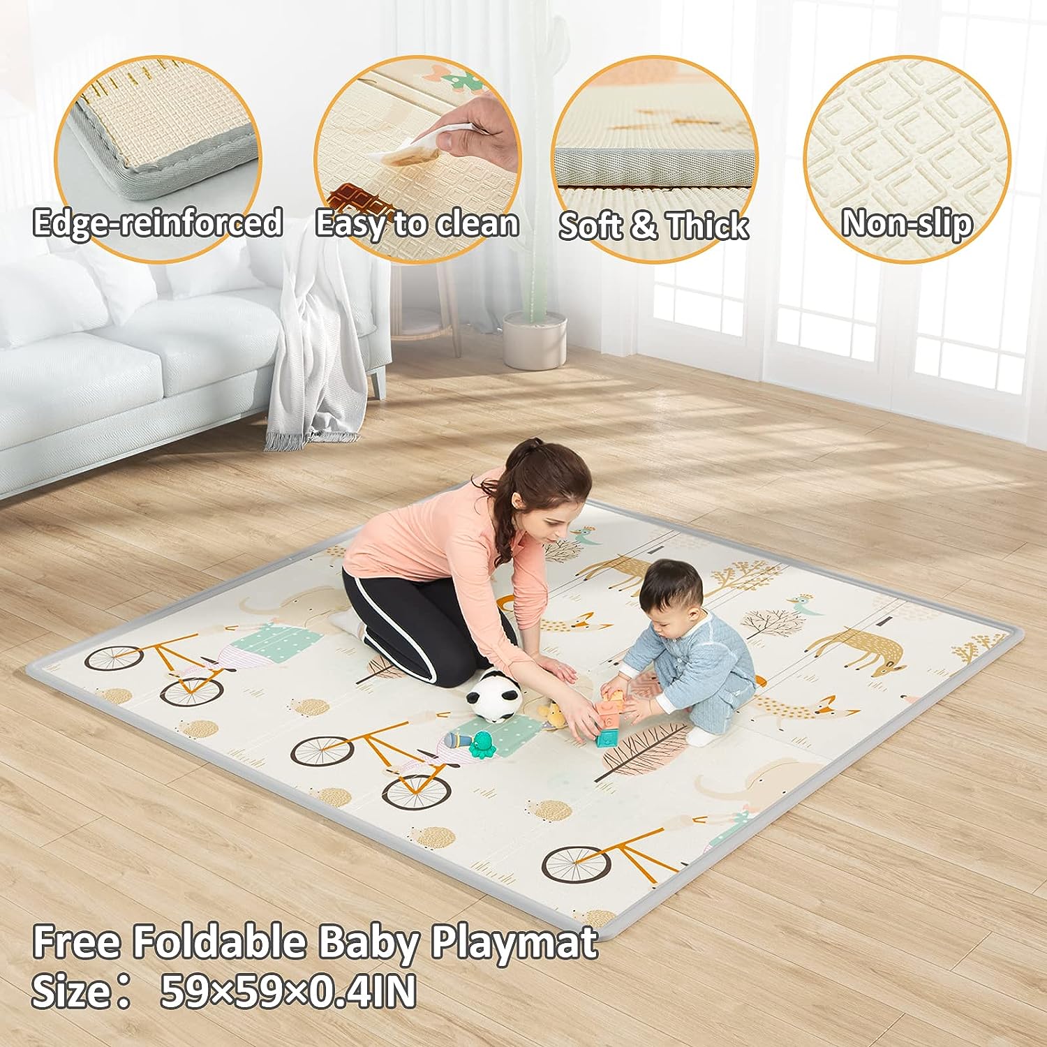 Parc tapis bébé avec barrières montessori jeu