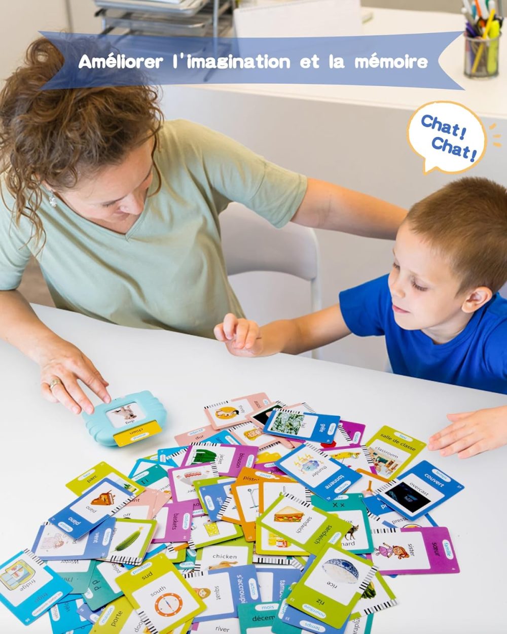 Cartes Flash Parlantes Cartes éducatives Pour Enfants Talking Flash Cards 112 Feuilles 224 Mots De 3+ Ans Montessori Jouets(Bleu) - Jeux - Jouets