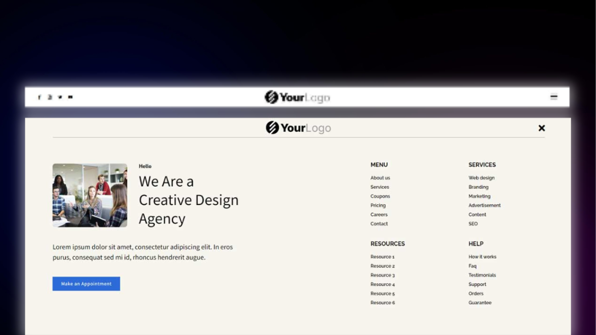 Header and Footer – Fullscreen Overlay Header 5