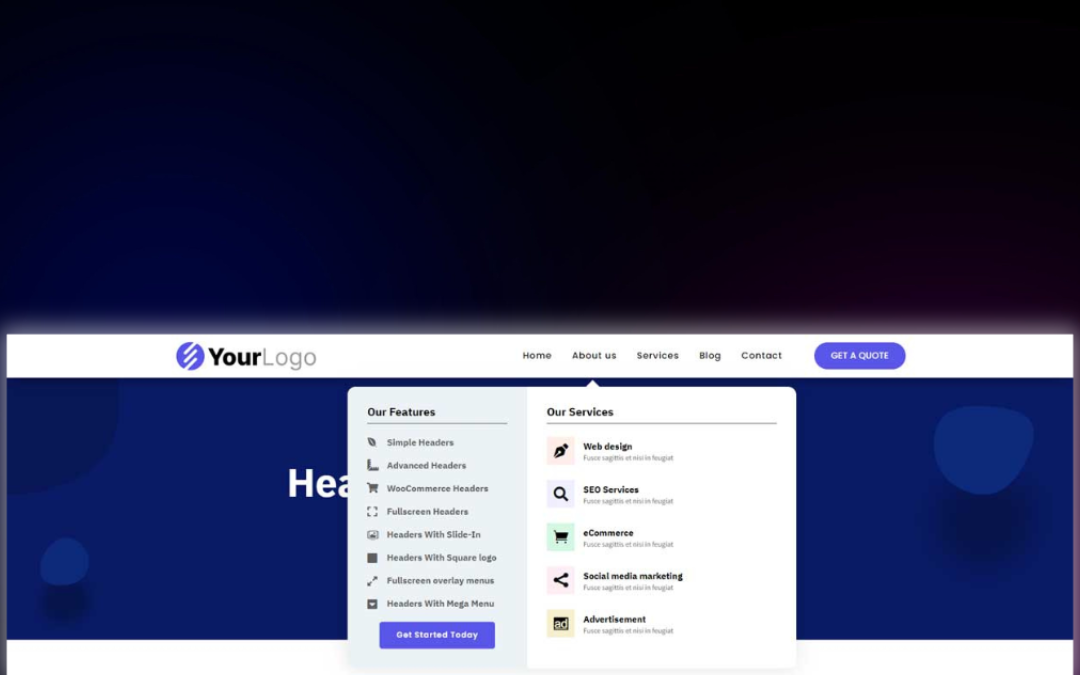 Header and Footer – Header With Mega Menu 1