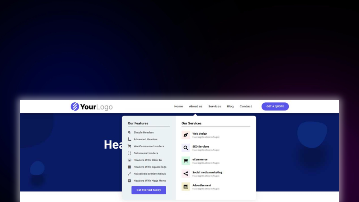 Header and Footer – Header With Mega Menu 1