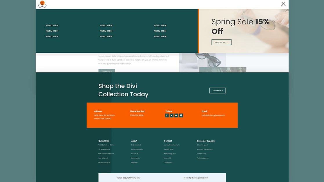 Header and Footer – Sunglasses Shop