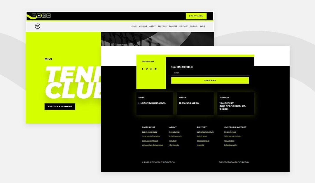 Header and Footer – Tennis Club