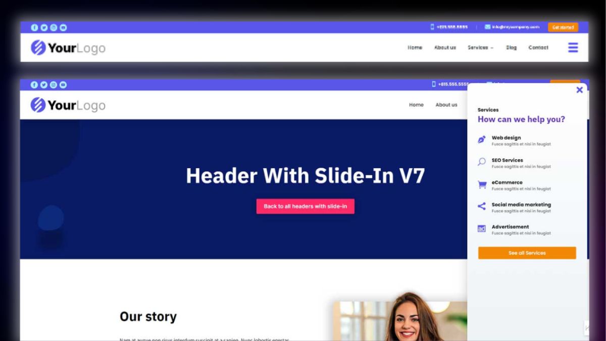 Header and Footer – Header With Slide In 7