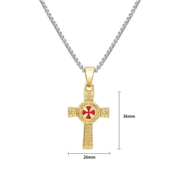 Chaine chrétienne avec une croix des templiers rouge et or