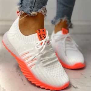 Baskets Féminines Colorées Minute Mode Blanc et Orange 9