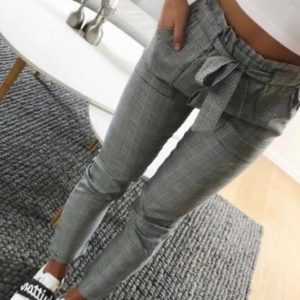 Pantalon tendance avec cordon Minute Mode Gris carreaux S