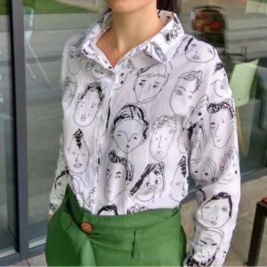 Chemise Imprimé Visage Minute Mode Blanc L