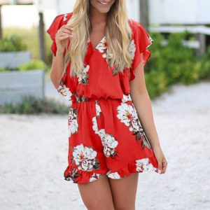 Combishort à fleurs Minute Mode Rouge L