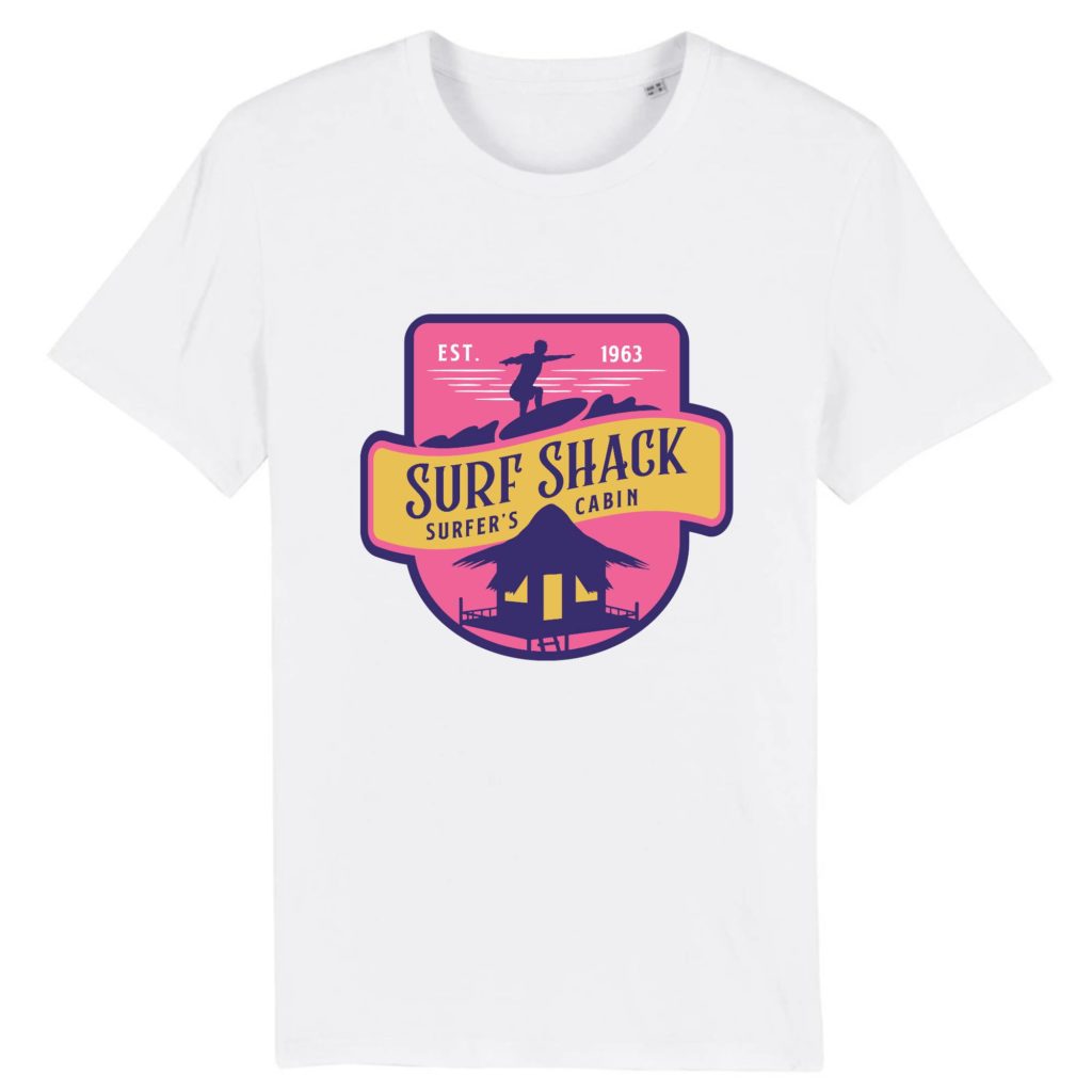 T-shirt vintage "SURF SHACK" - Col rond - 100% Coton Bio
