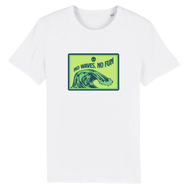 T-shirt vintage "NO WAVE, NO FUN" - Col rond - 100% Coton Bio