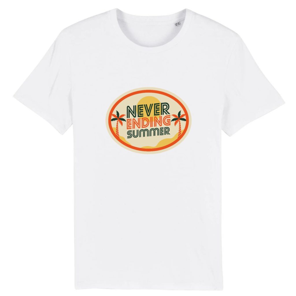 T-shirt vintage "NEVER ENDING SUMMER" - Col rond - 100% Coton Bio