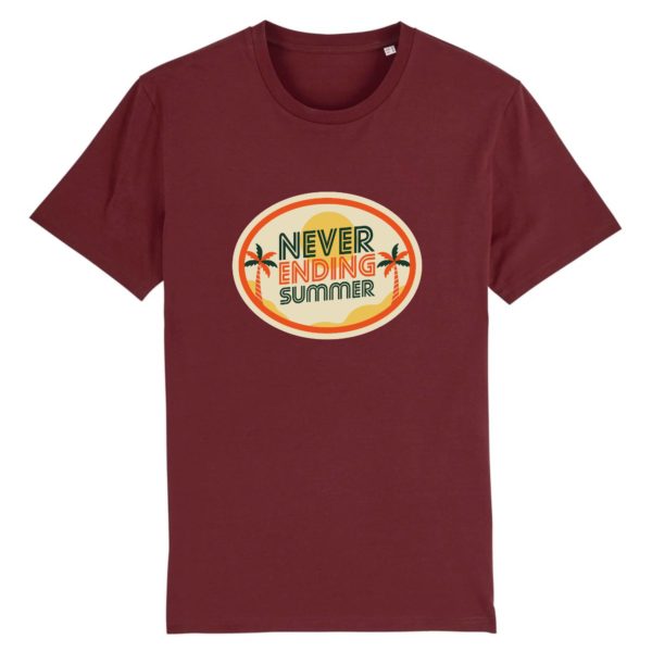 T-shirt vintage "NEVER ENDING SUMMER" - Col rond - 100% Coton Bio