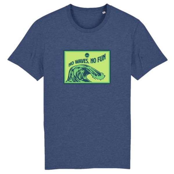 T-shirt vintage "NO WAVE, NO FUN" - Col rond - 100% Coton Bio