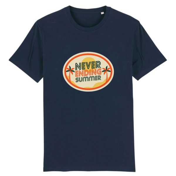 T-shirt vintage "NEVER ENDING SUMMER" - Col rond - 100% Coton Bio