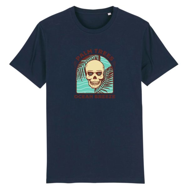 T-shirt vintage "PALM TREES-OCEAN BREEZE" - Col rond - 100% Coton Bio