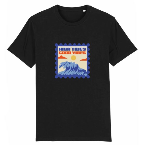 T-shirt vintage "HIGH TIDES-GOOD VIBES" - Col rond - 100% Coton Bio