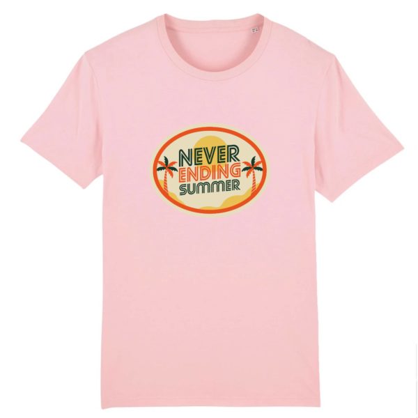 T-shirt vintage "NEVER ENDING SUMMER" - Col rond - 100% Coton Bio