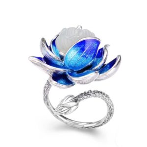 Bague fleur de lotus zircon bleu
