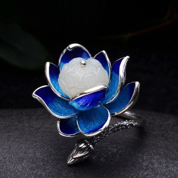 bague zircon fleur de lotus bleu