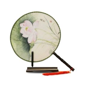 Éventail Japonais Rond Rétro Fleur de Lotus Blanc et Rose - Royal Lotus