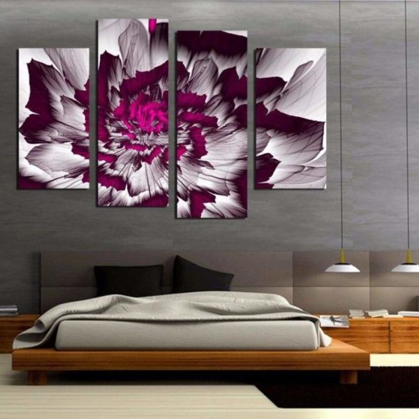 Tableau Fleur de Lotus Abstrait Violet 4 pièces - Royal Lotus