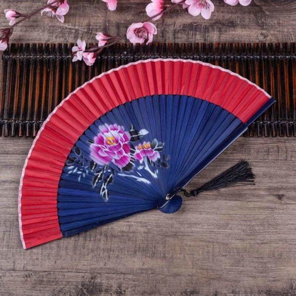 Éventail Chinois Fleur de Lotus Bleu et Rose - Royal Lotus