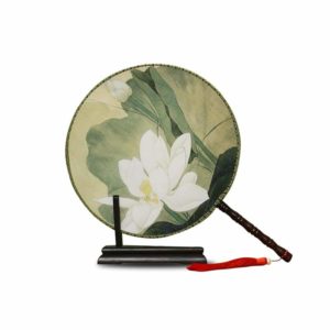 Éventail Japonais Rond Rétro Fleur de Lotus Blanc - Royal Lotus